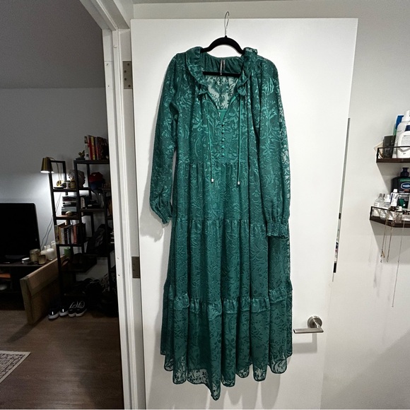 The Marais Maxi Dress: Satin-Burnout Edition in Green - Picture 5 of 7